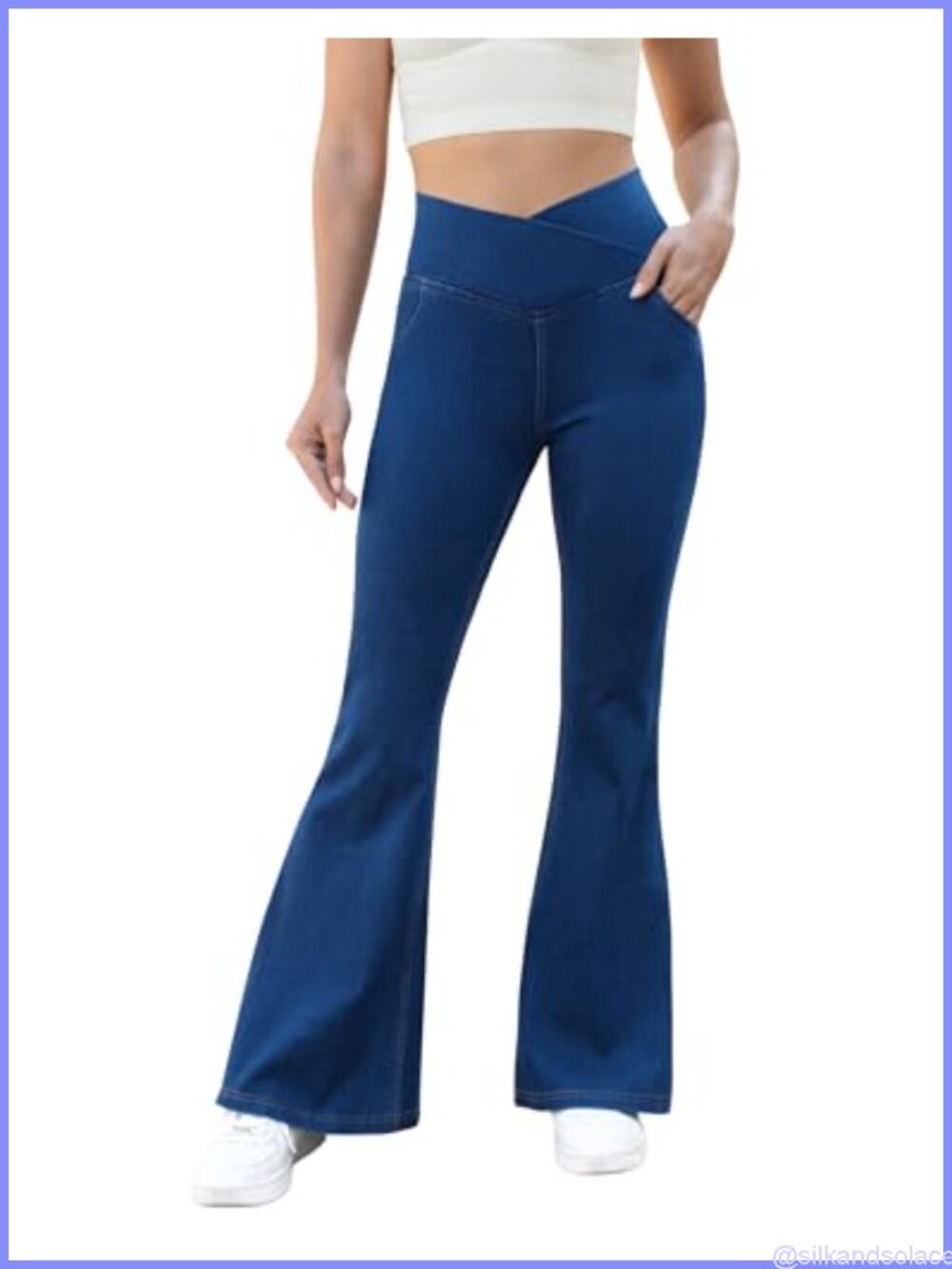 Women Bell Bottom Flare Jeggings Stretchy Cotton Blend High Rise 70s Y2K Pockets